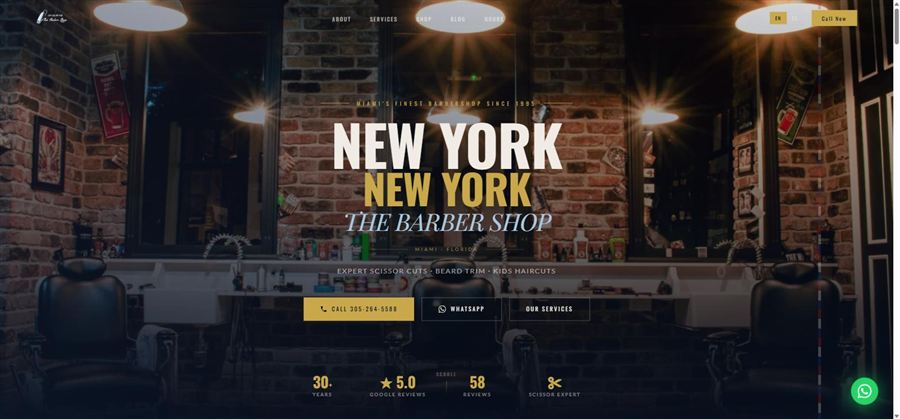 Captura de la página de inicio de Barbería New York New York