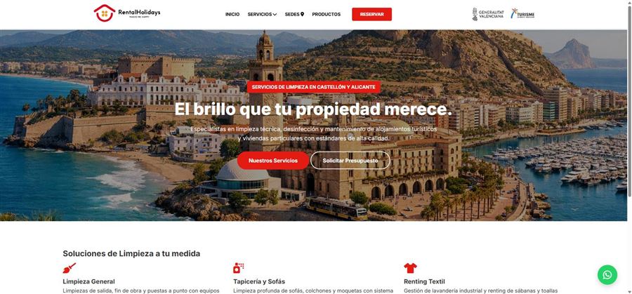 Captura de la página de inicio de Rental Holidays Limpieza