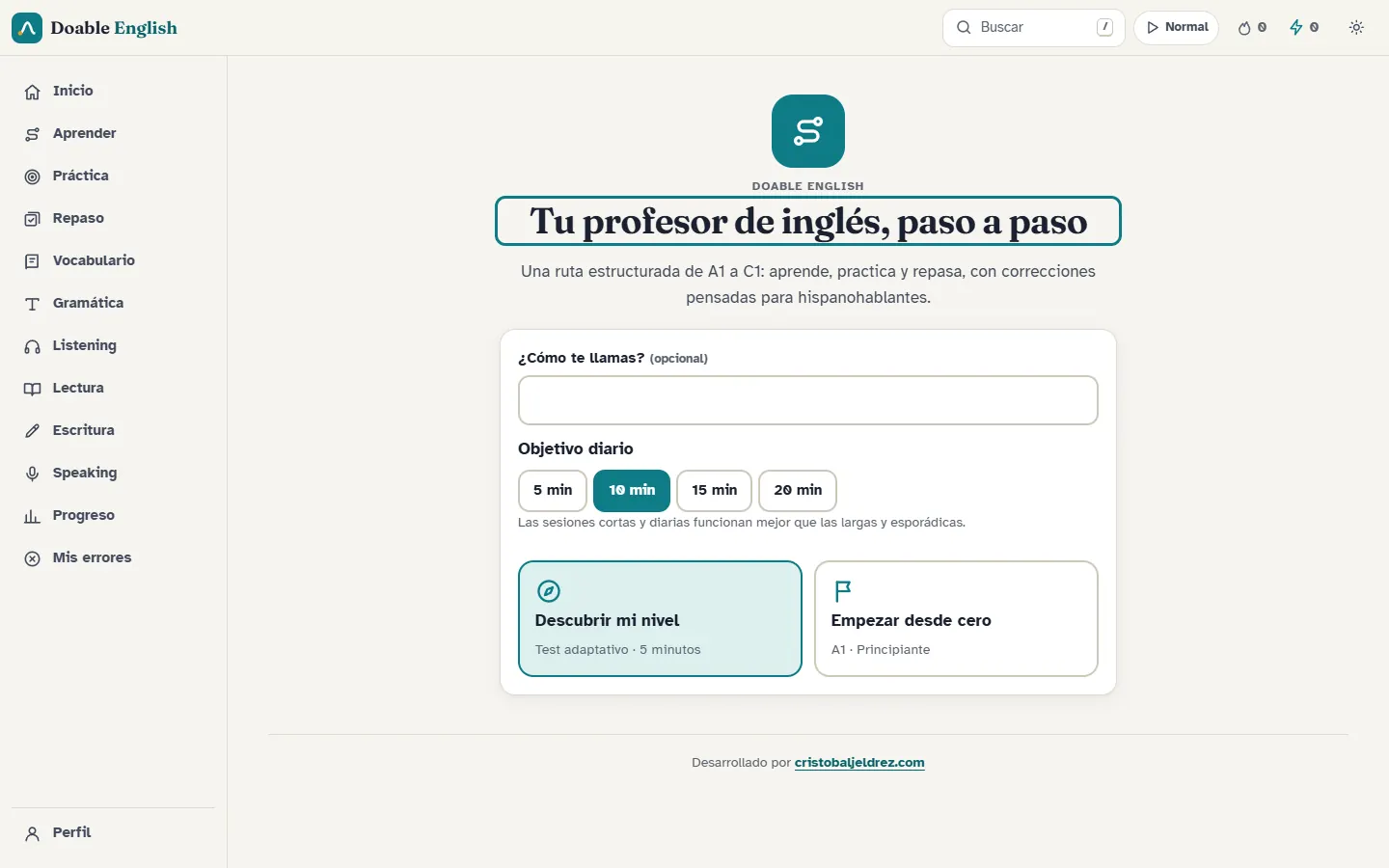 Página de inicio de Doable English